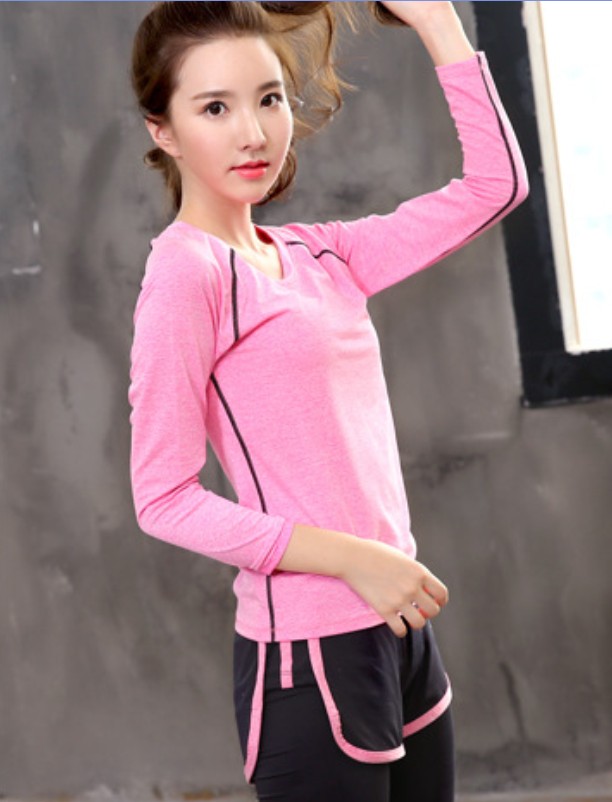 YG1002-5 Women Yoga Sets  T shirts Fake Yoga Pants Fitness Sports Suit